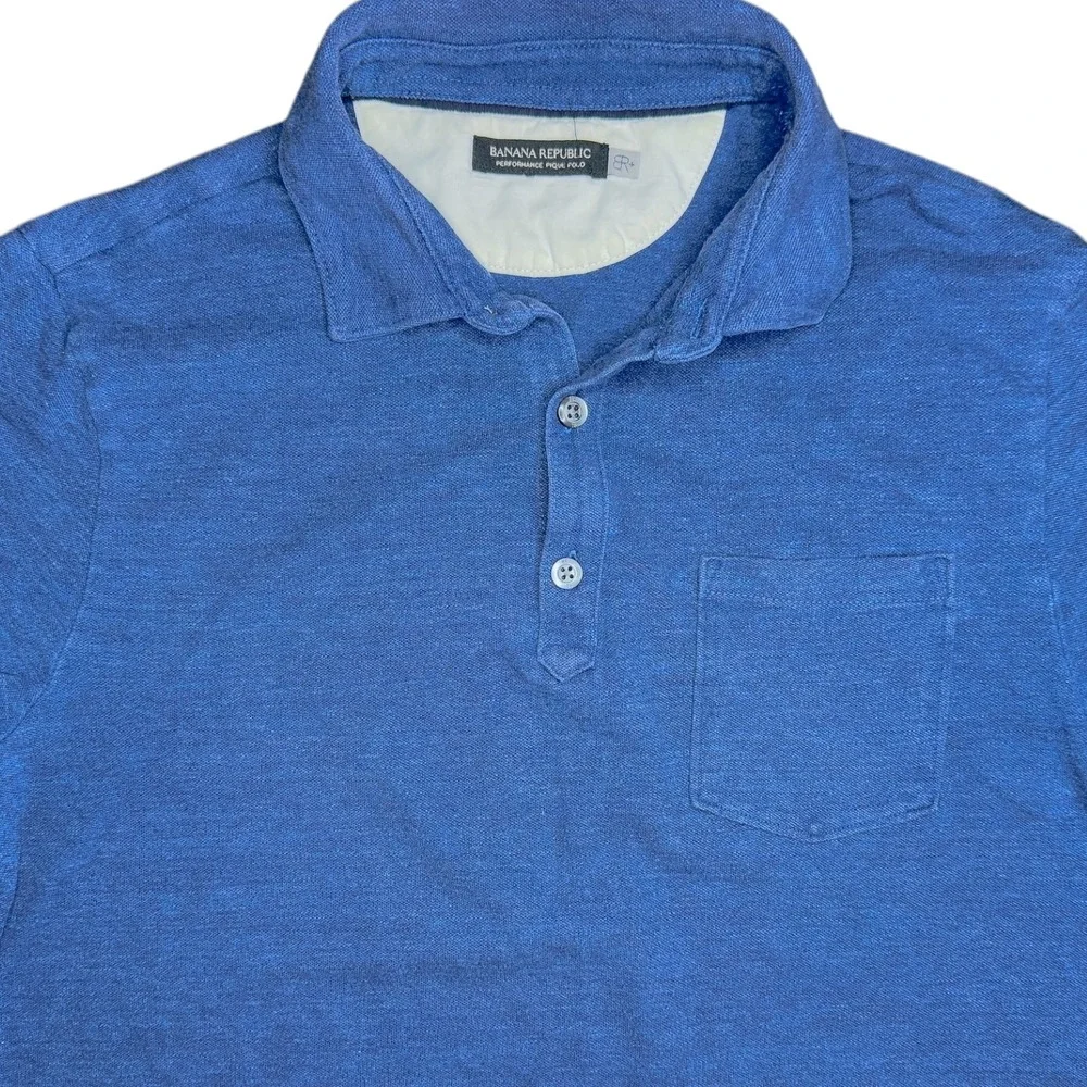 Banana Republic Performance Pique Polo Shirt Mens Med Blue Cotton BR+ Rugby Golf